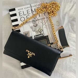 Prada Black Crossbody Bag with Gold Chain